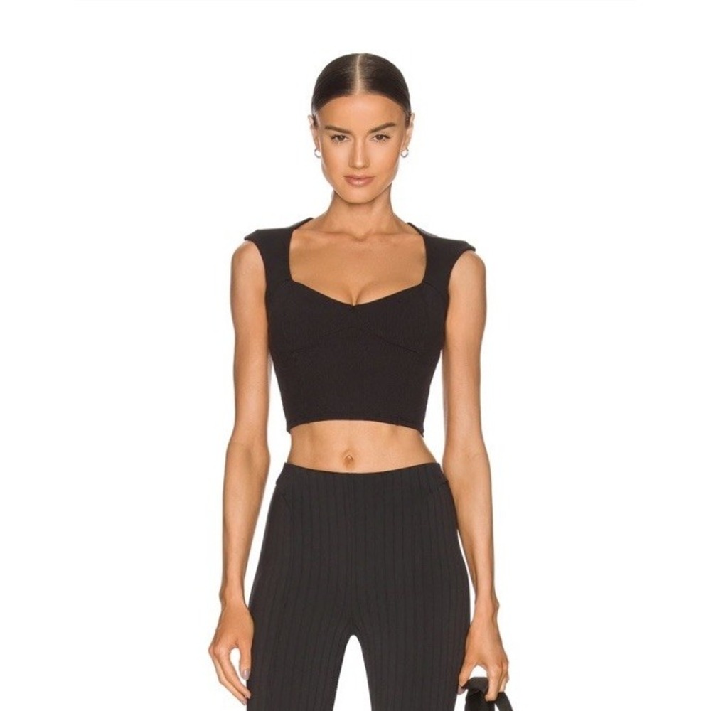 Alo Ribbed Sweetheart Short Sleeve Black Bra Top With Pads Size S